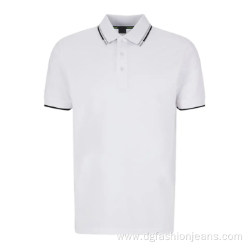 Ribbed Collar Knitted Cotton Polo Shirts